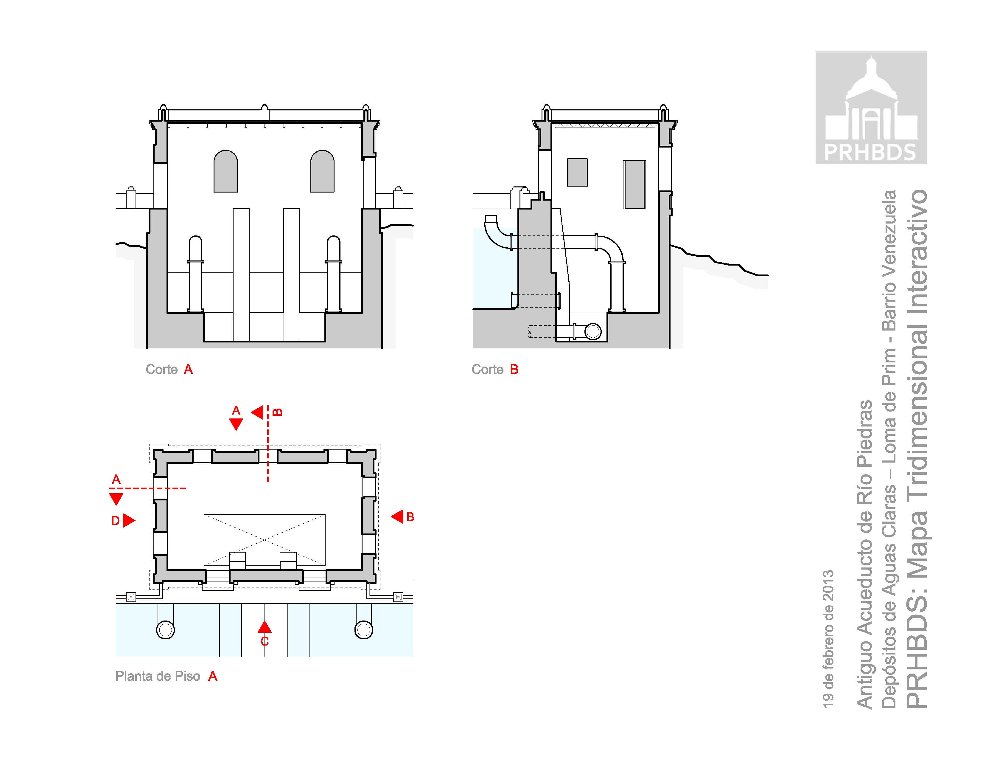 Antiguo Acueductos de Río Piedras - Depósitos de Aguas Claras 2 - Cortes y Planta de Piso - Loma de Prim - Barrio Venezuela